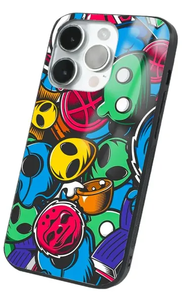 iPhone 14 Pro Tamperli Glossy Cam Kapak - Grafiti 1