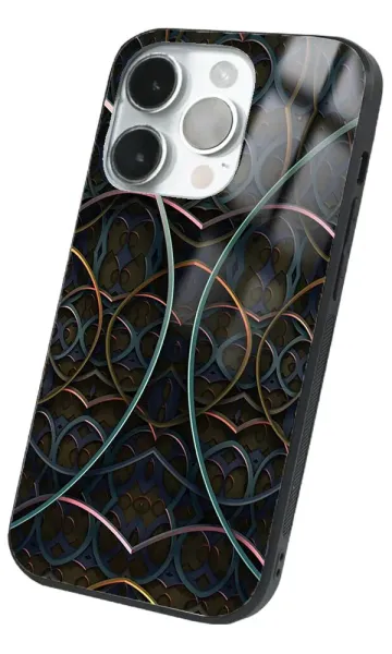 iPhone 14 Pro Tamperli Glossy Cam Kapak - Line Art