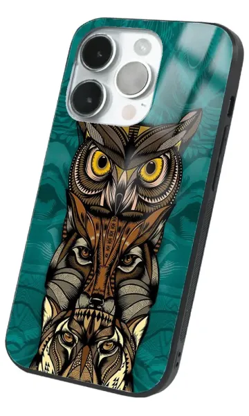 iPhone 14 Pro Tamperli Glossy Cam Kapak - Owl