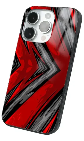 iPhone 14 Pro Tamperli Glossy Cam Kapak - Red Grey