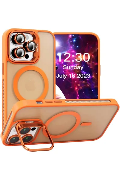 iPhone 13 Pro Max Case PRQ Magsafe Şarj ve Stand Özellikli Lens Hediyeli Kılıf