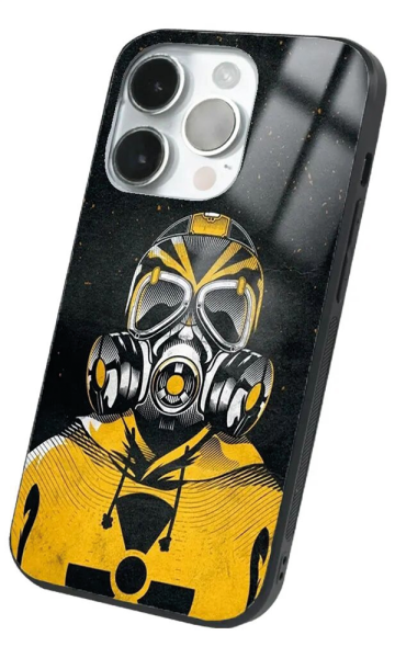 iPhone 14 Pro Max Tamperli Glossy Cam Kapak - Gas Mask 2
