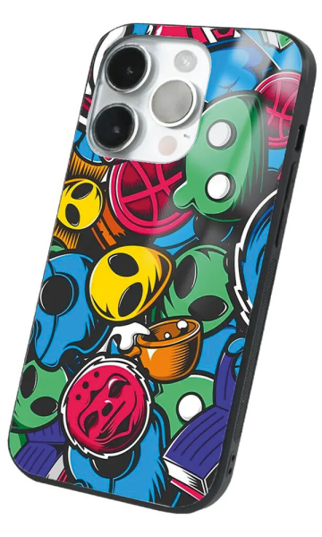 iPhone 14 Pro Max Tamperli Glossy Cam Kapak - Grafiti 1