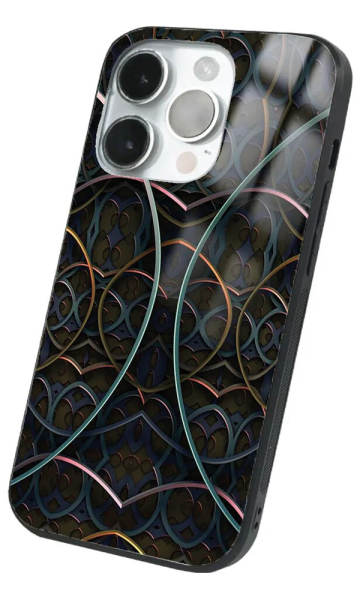 iPhone 14 Pro Max Tamperli Glossy Cam Kapak - Line Art