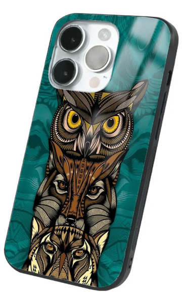iPhone 14 Pro Max Tamperli Glossy Cam Kapak - Owl
