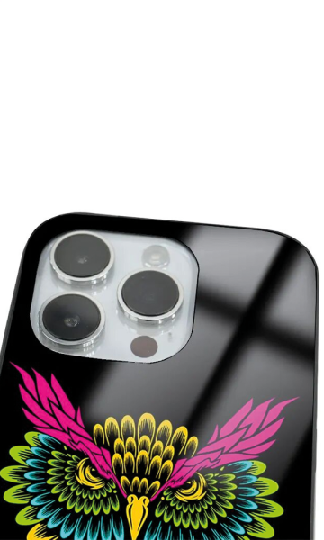 iPhone 14 Pro Max Tamperli Glossy Cam Kapak - Owl 2