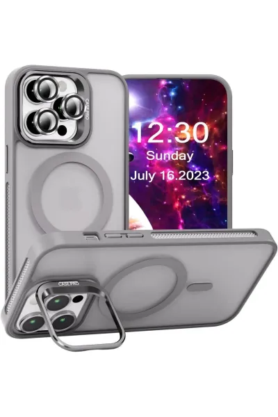 iPhone 16 Pro Max Kılıf Case PRQ Magsafe Şarj ve Stand Özellikli Lens Hediyeli Kılıf