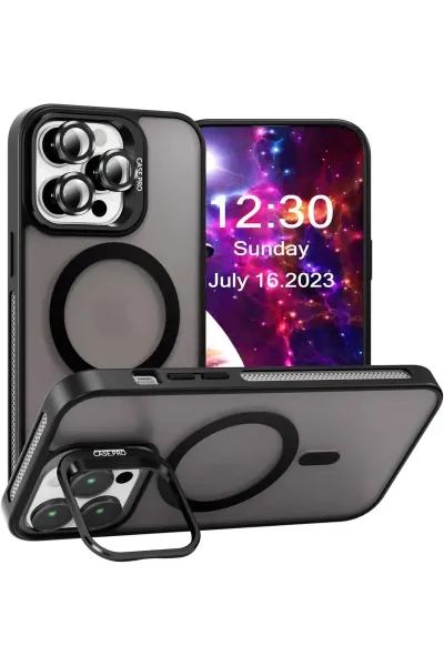 iPhone 16 Pro Max Case PRQ Magsafe Şarj ve Stand Özellikli Lens Hediyeli Kılıf