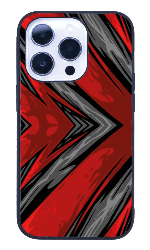 iPhone 14 Pro Max Tamperli Glossy Cam Kapak - Red Grey