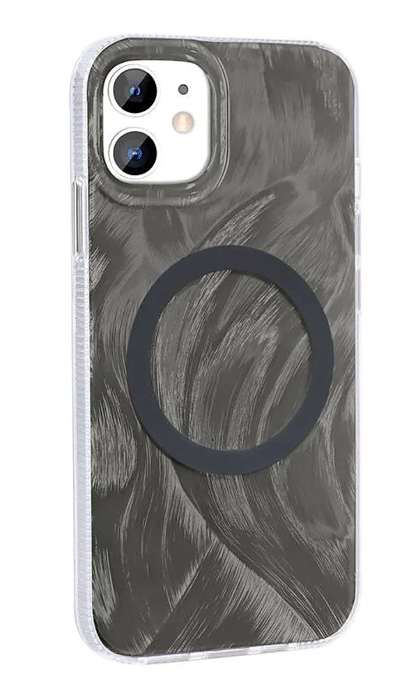 iPhone 11 Kılıf Magsafe Şarj Özellikli Fırça Boya Desenli Palet Kapak