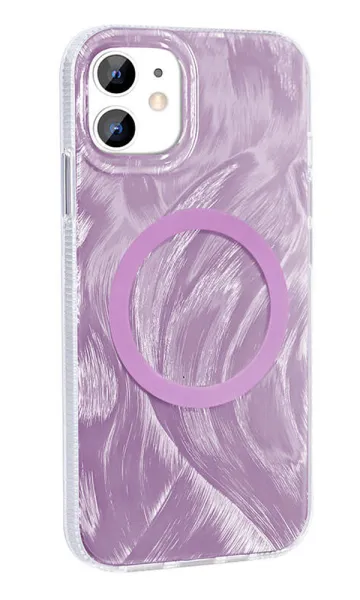 iPhone 11 Kılıf Magsafe Şarj Özellikli Fırça Boya Desenli Palet Kapak