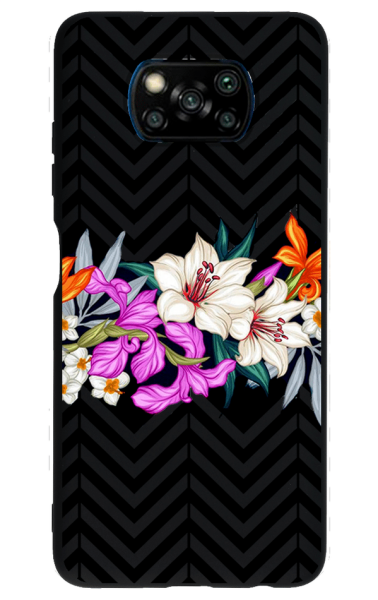 Xiaomi Poco X3 Lansman Kılıf - Çiçek Siyah