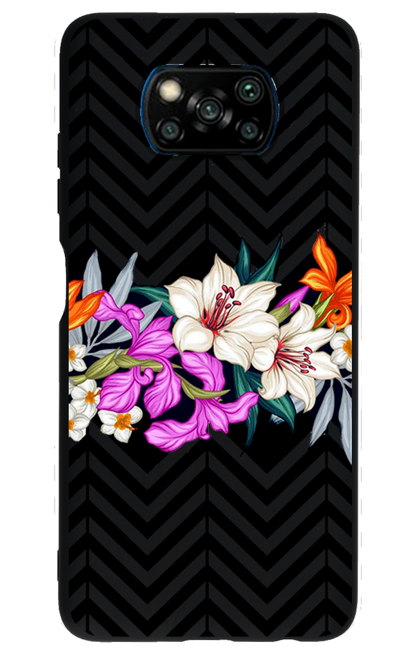 Xiaomi Poco X3 NFC Lansman Kılıf Çiçek Siyah