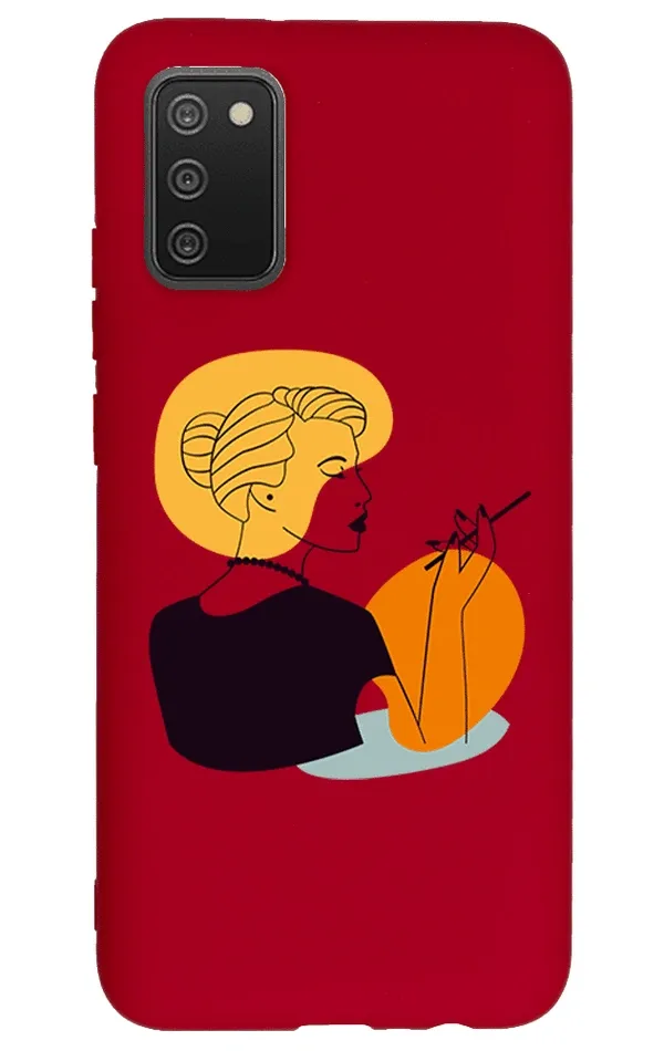 Samsung Galaxy A02s Lansman Kılıf - Art Woman 2 Kırmızı