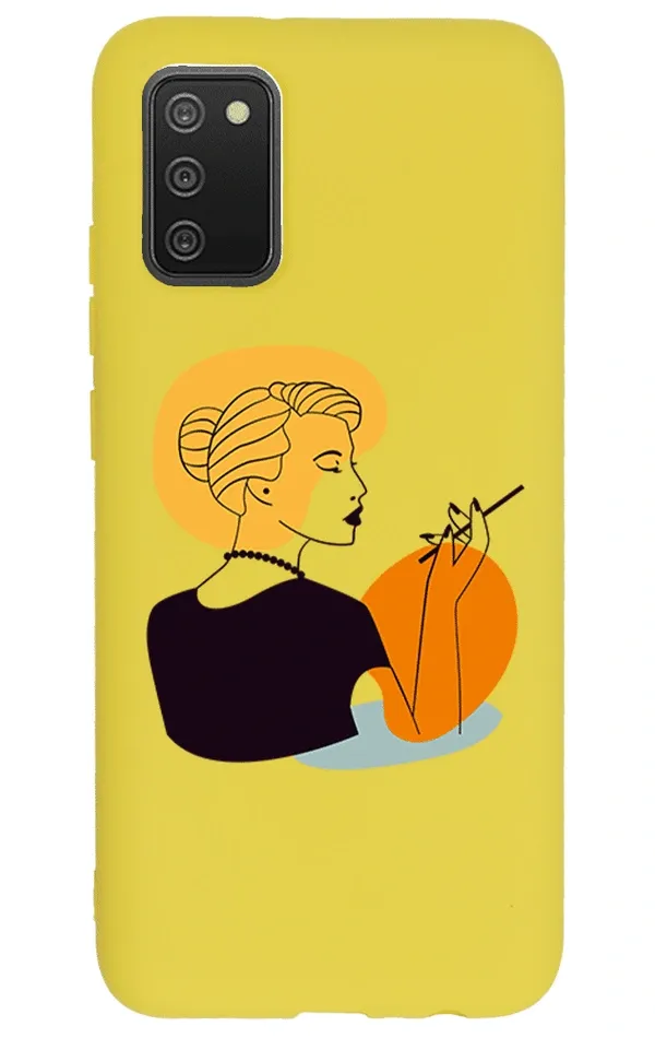 Samsung Galaxy A02s Lansman Kılıf - Art Woman 2 Sarı
